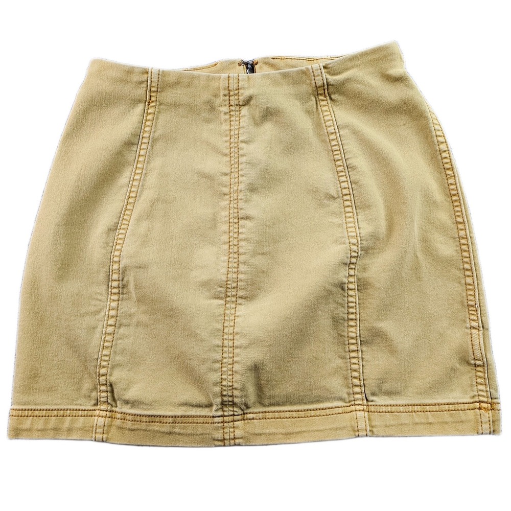 Free People Mini Skirt Womens 8 Khaki Denim Modern Femme Super Stretchy Back Zip - Picture 2 of 12